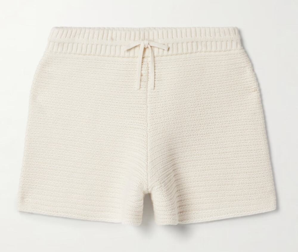 La Ligne Jane Crocheted Cotton Cashmere Knit Shorts Natural Cream XL NWT